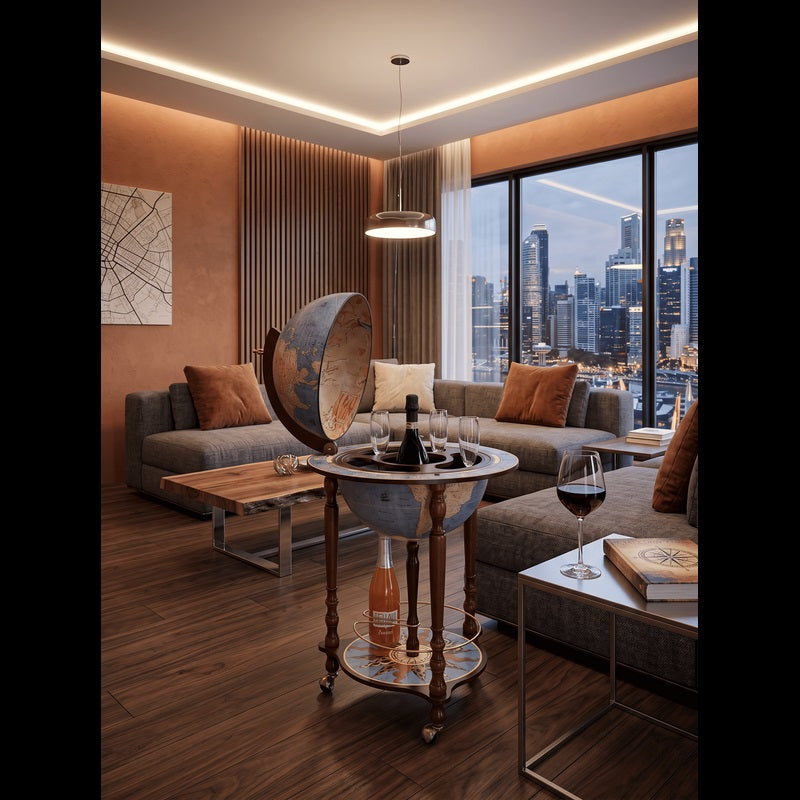 ZOFFOLI Globes DA VINCI BLUE DUST, Floor-Standing Globe Bar, Inspired By Leonardo Da Vinci