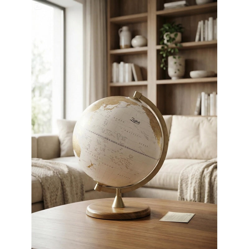 ZOFFOLI Globes JAMES COOK WHITE/GOLD, Desktop Modern Decorative Globe, Minimalist Designed
