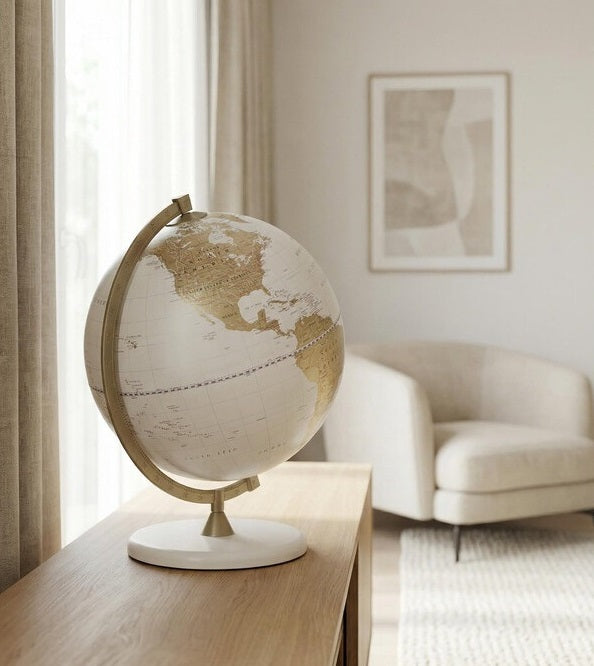 ZOFFOLI Globes JAMES COOK WHITE/GOLD, Desktop Modern Decorative Globe, Minimalist Designed