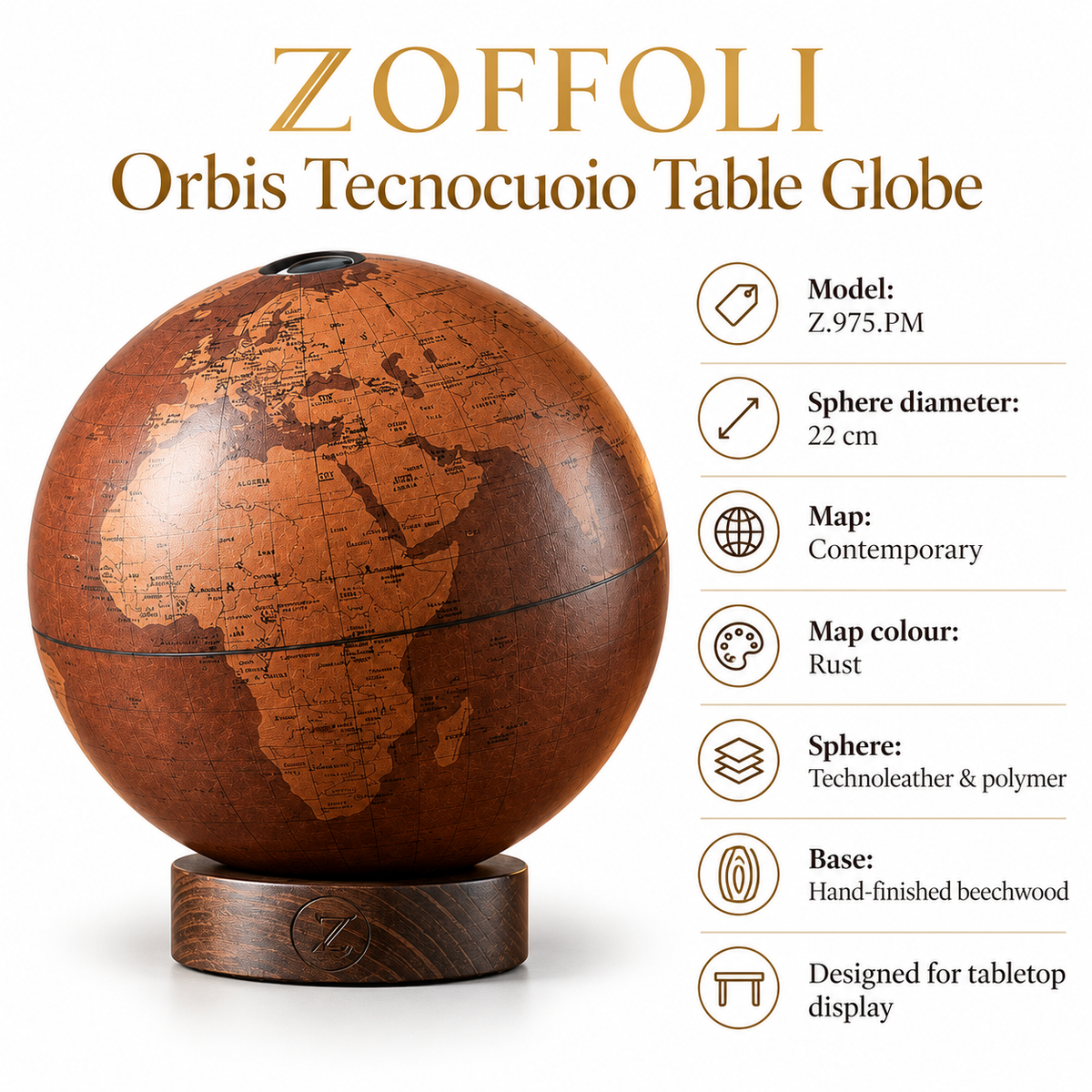 ZOFFOLI Orbis Tecnocuoio Table Globe | Italian Handcrafted