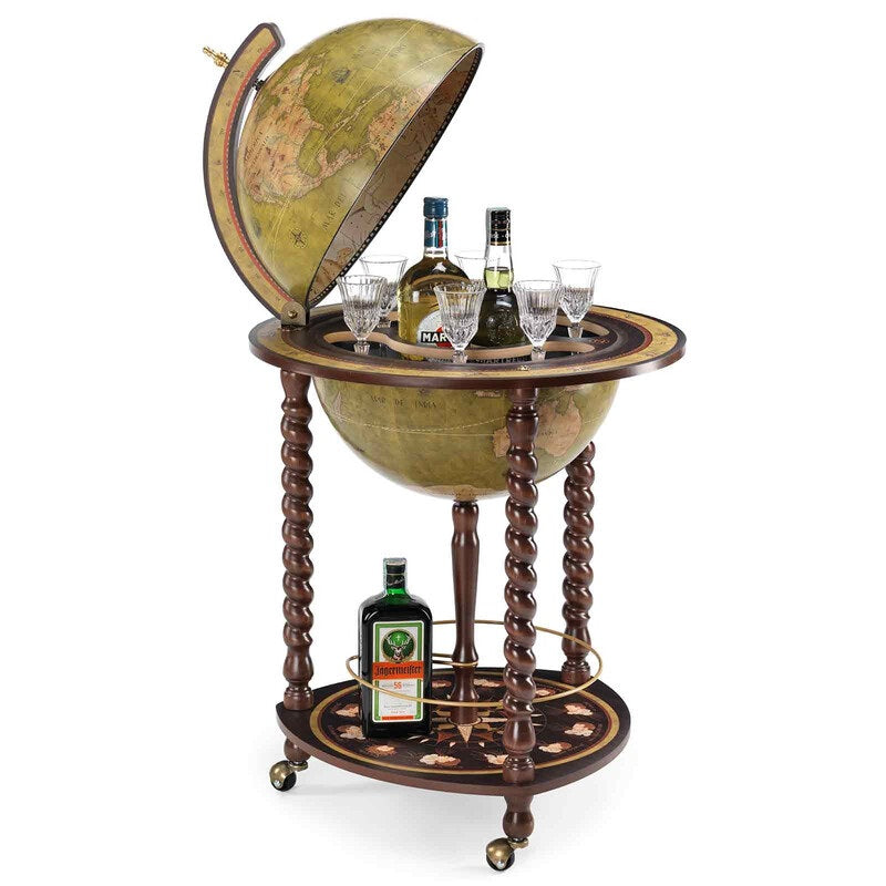ZOFFOLI Globes EXPLORA OLIVE GREEN, Floor-Standing Globe Bar, Elegant Globe With Drinks Cabinet