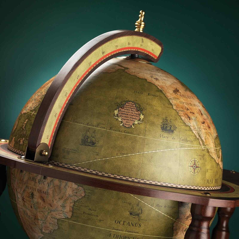 ZOFFOLI Globes EXPLORA OLIVE GREEN, Floor-Standing Globe Bar, Elegant Globe With Drinks Cabinet