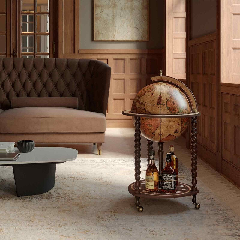 ZOFFOLI Globes EXPLORA HONEY BROWN, Floor-Standing Globe Bar, Classic And Elegant Design