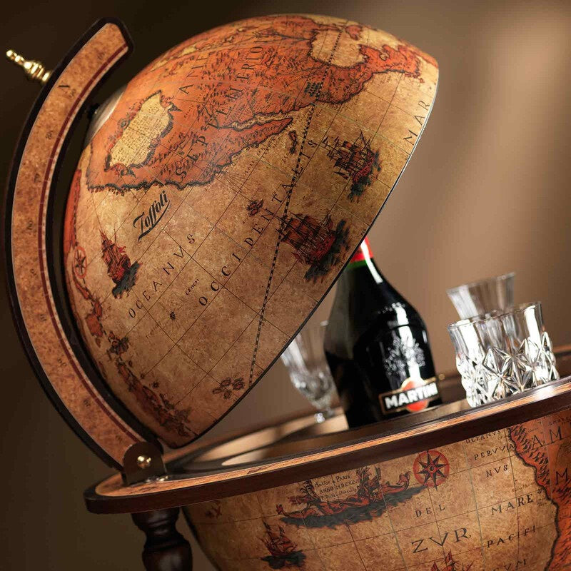 ZOFFOLI Globes EXPLORA HONEY BROWN, Floor-Standing Globe Bar, Classic And Elegant Design