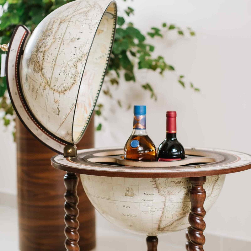 ZOFFOLI Globes EXPLORA - OLD WHITE, Floor-Standing Globe Bar, Antique White Finish & Vintage Effect