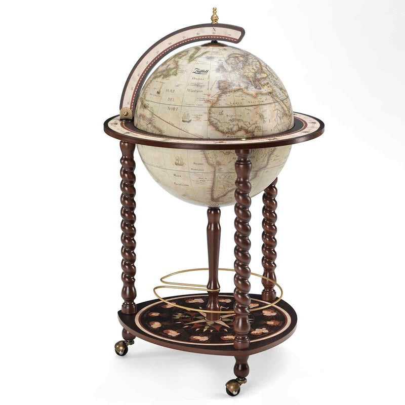 ZOFFOLI Globes EXPLORA - OLD WHITE, Floor-Standing Globe Bar, Antique White Finish & Vintage Effect