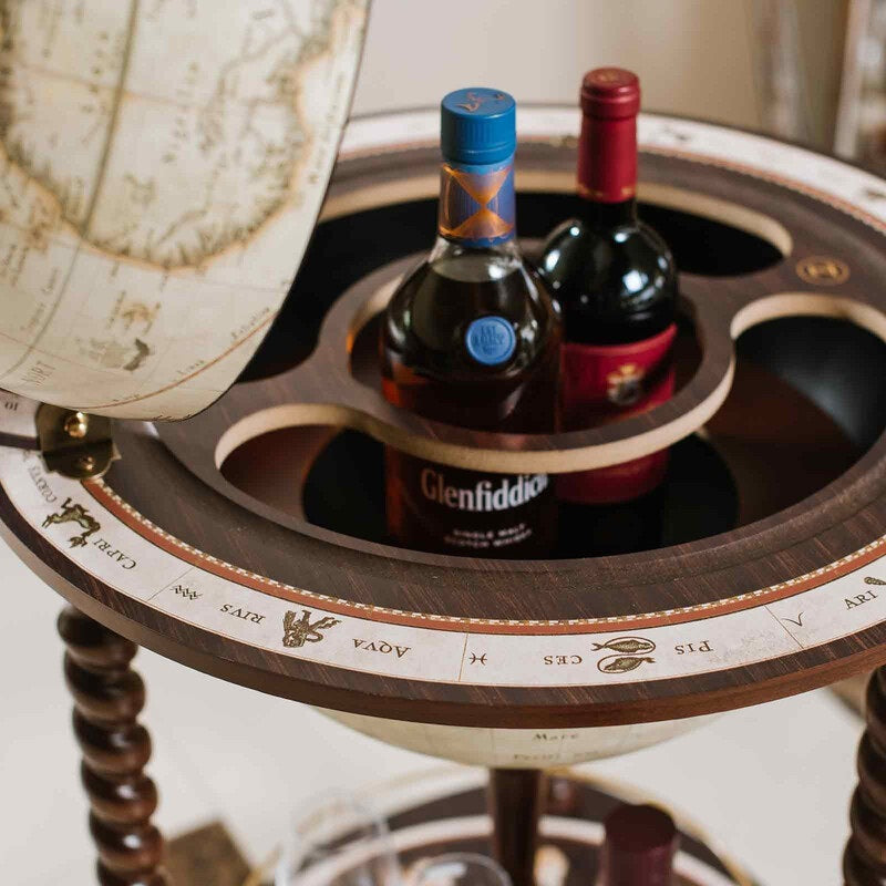 ZOFFOLI Globes EXPLORA - OLD WHITE, Floor-Standing Globe Bar, Antique White Finish & Vintage Effect