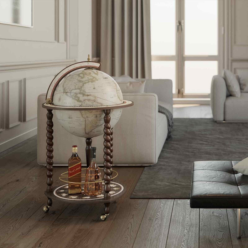ZOFFOLI Globes EXPLORA - OLD WHITE, Floor-Standing Globe Bar, Antique White Finish & Vintage Effect