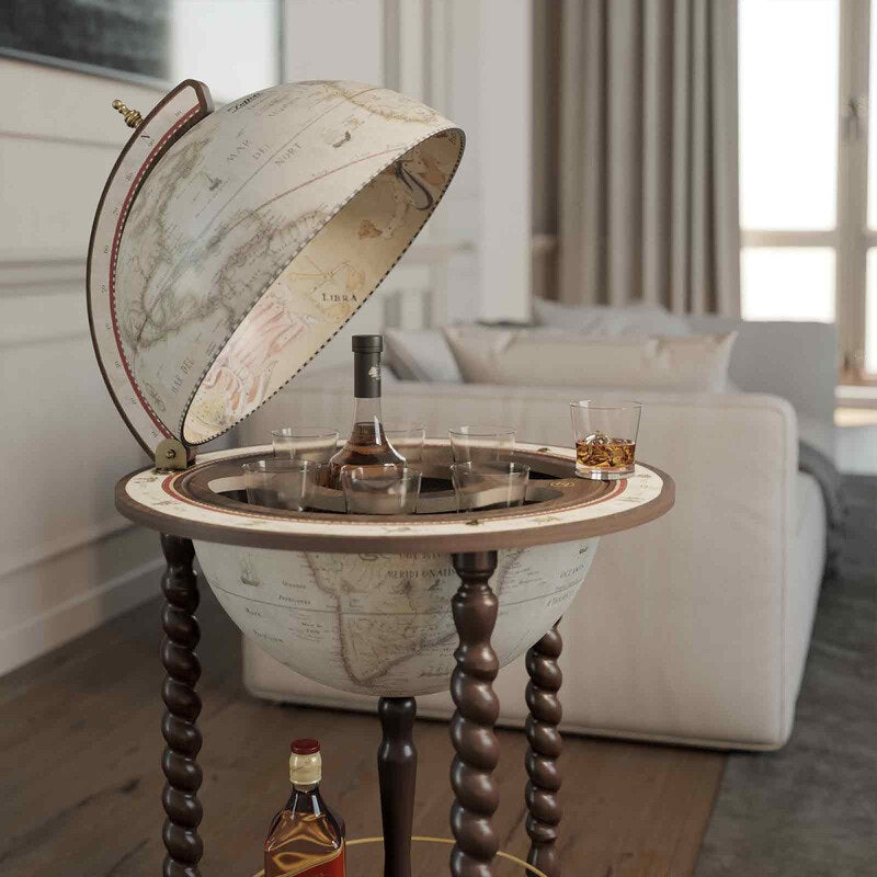ZOFFOLI Globes EXPLORA - OLD WHITE, Floor-Standing Globe Bar, Antique White Finish & Vintage Effect