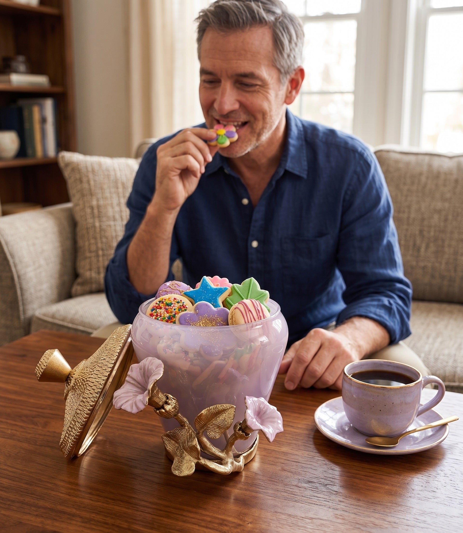 EHAIKA Canister (Large) – Enamelled Aluminium Morning Glory Flower With Ombre Lilac Coloured Class