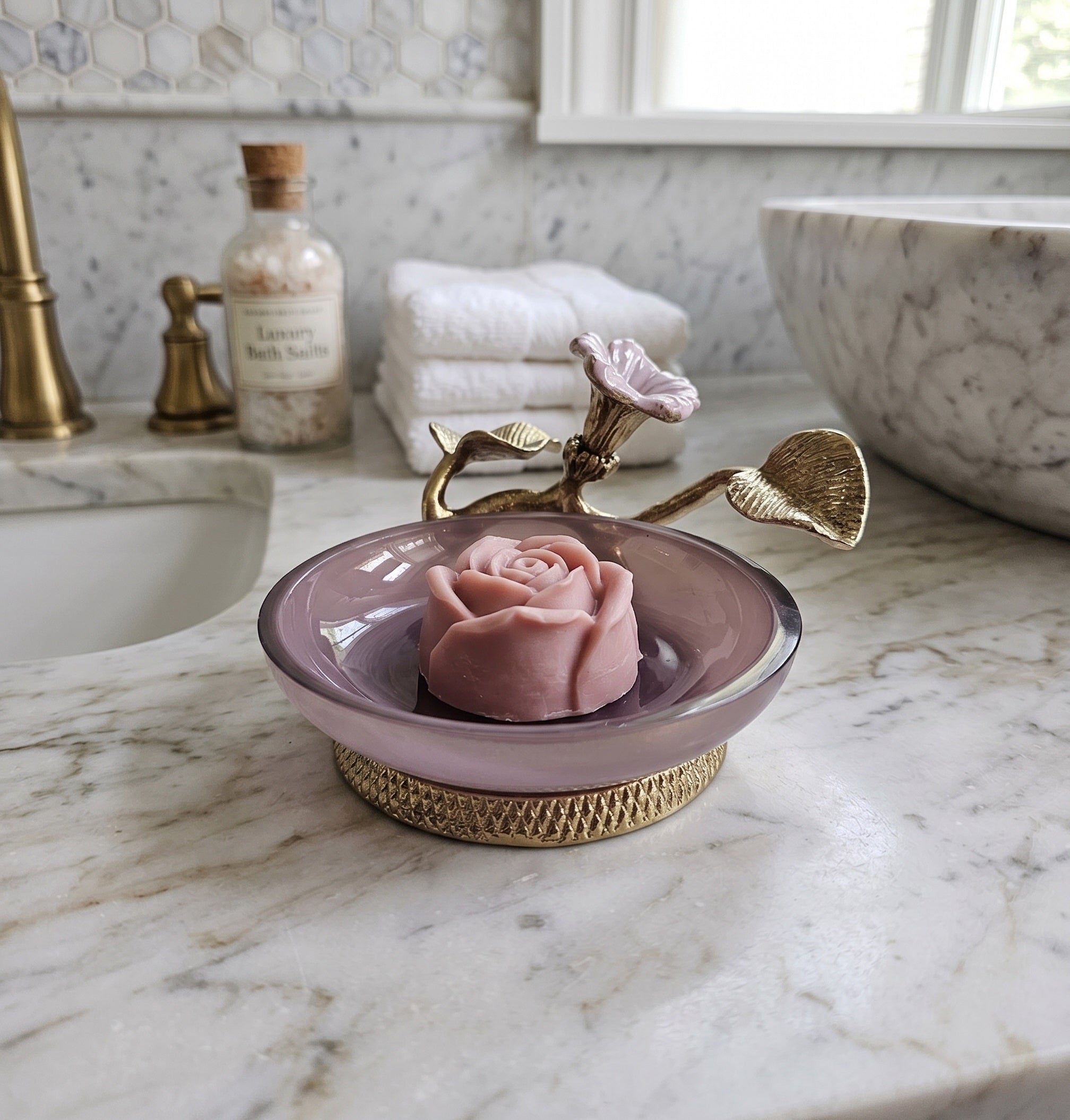 EHAIKA Soap Dish – Enamelled Aluminium Morning Glory Flower With Ombre Lilac Coloured Class
