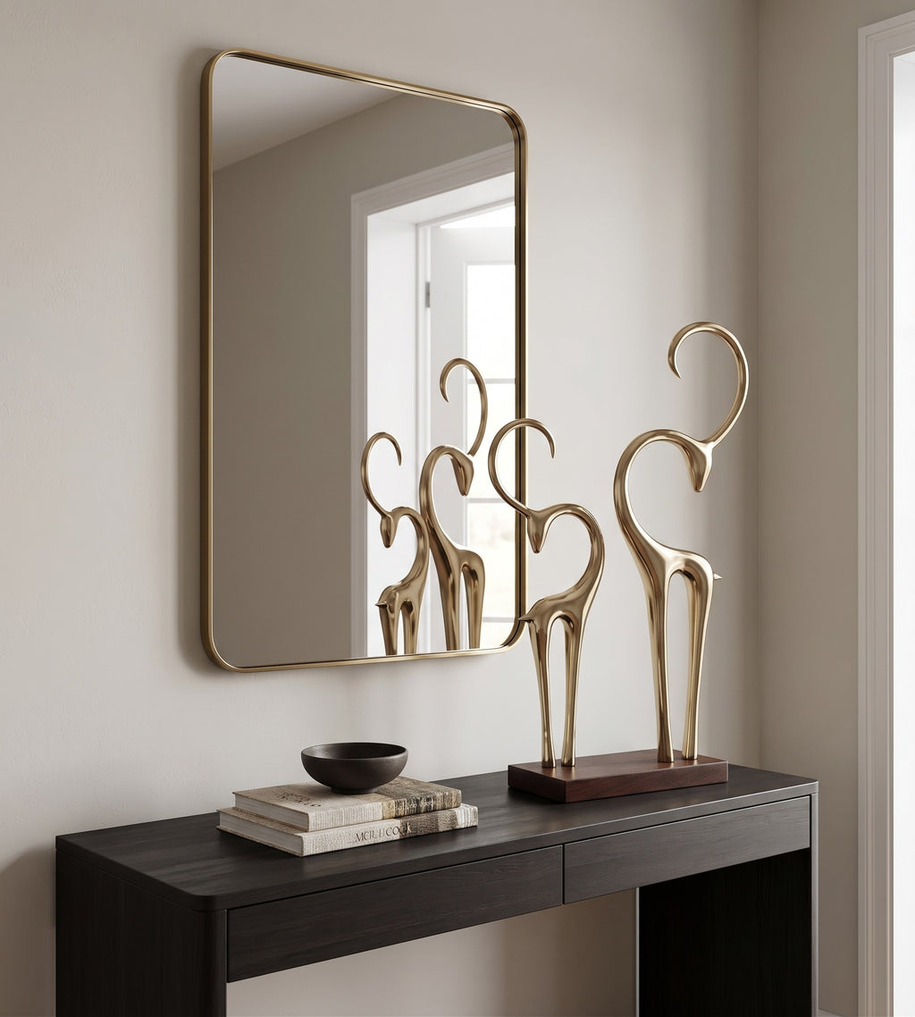EHAIKA Golden Reindeer Aluminium Sculpture With Natural Solid Wood Base - Valentine's Day Couples Home Office Gifts