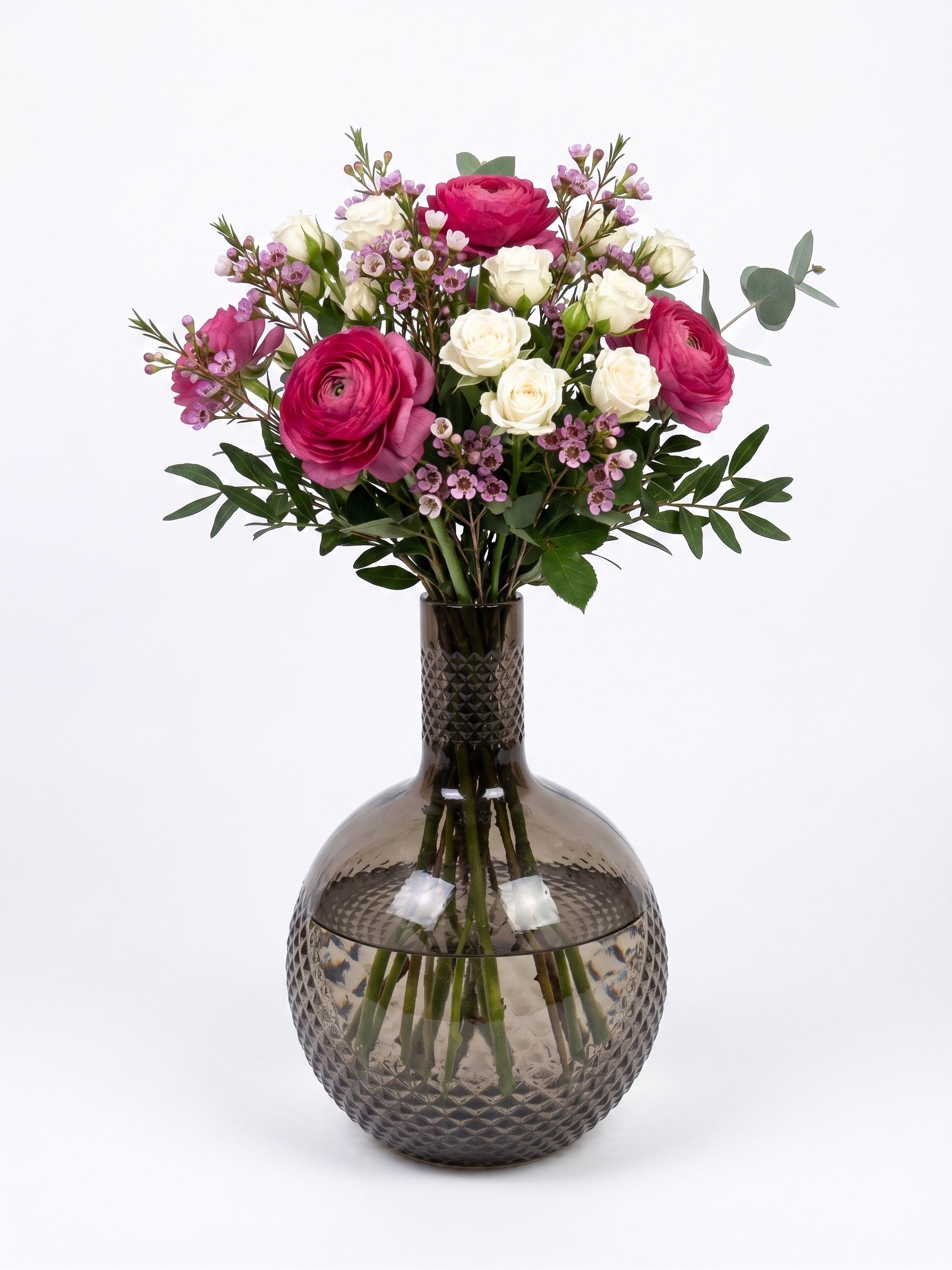 EHAIKA Glass Flower Vase With Diamond Cut Patterned Small Neck Designed - Black Colour