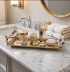 EHAIKA Bathroom Tray – Golden Color Enamelled Aluminium With Morning Glory Flower
