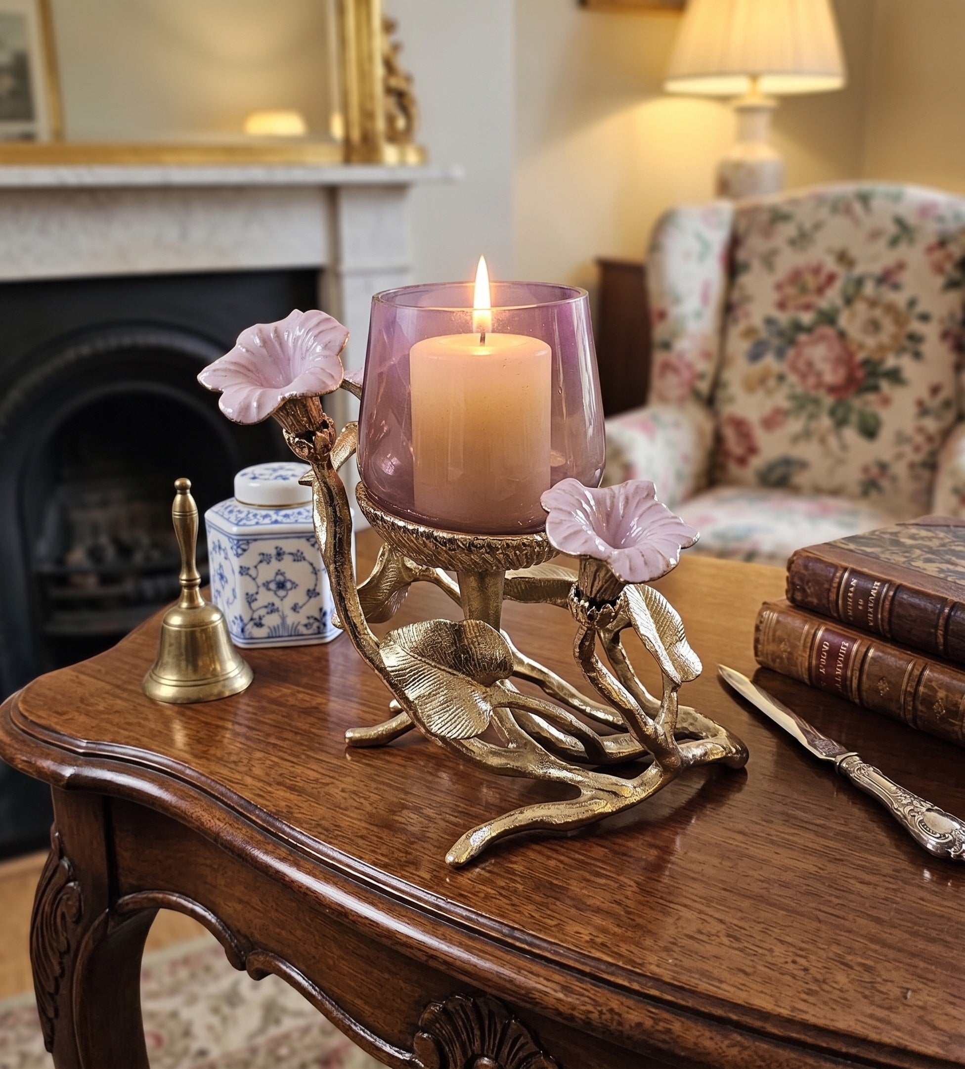 EHAIKA Candle Holder – Enamelled Aluminium Morning Glory Flower With Ombre Lilac Coloured Class