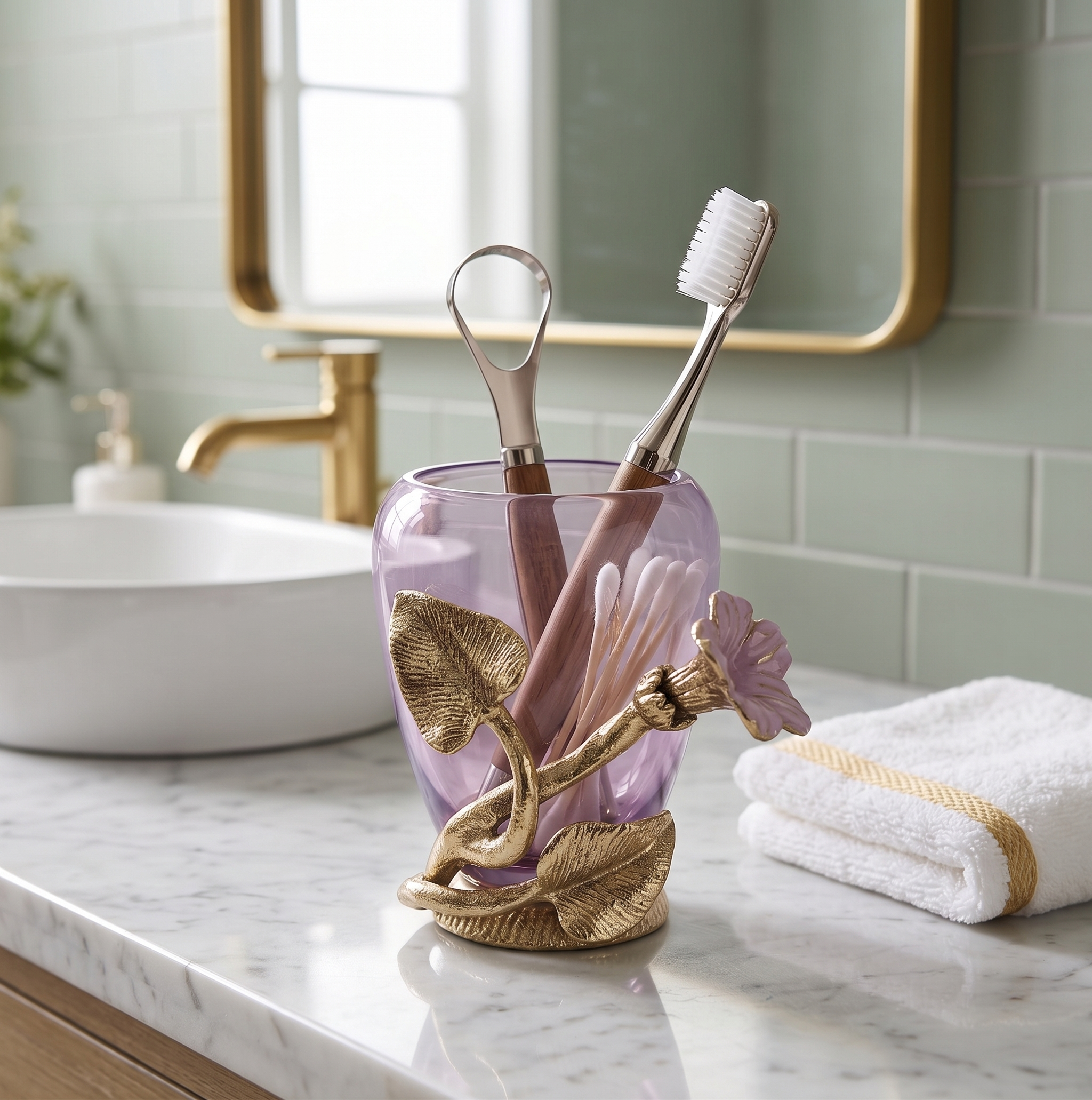 EHAIKA Toothbrush Holder – Enamelled Aluminium Morning Glory Flower With Ombre Lilac Coloured Class