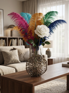 EHAIKA Luxury Flower Vase - Aluminum Gilded Lily Pad - Ombre Sea Kelp Green Coloured Glass