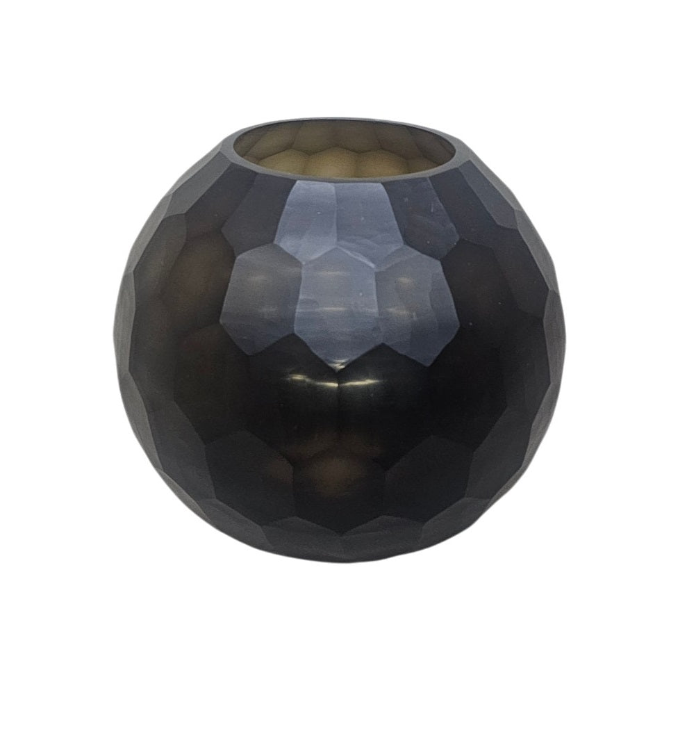 EHAIKA Large Glass Flower Vase Bowl With Honeycomb Cut Patterned, Small Opening Designed - Black Colour
