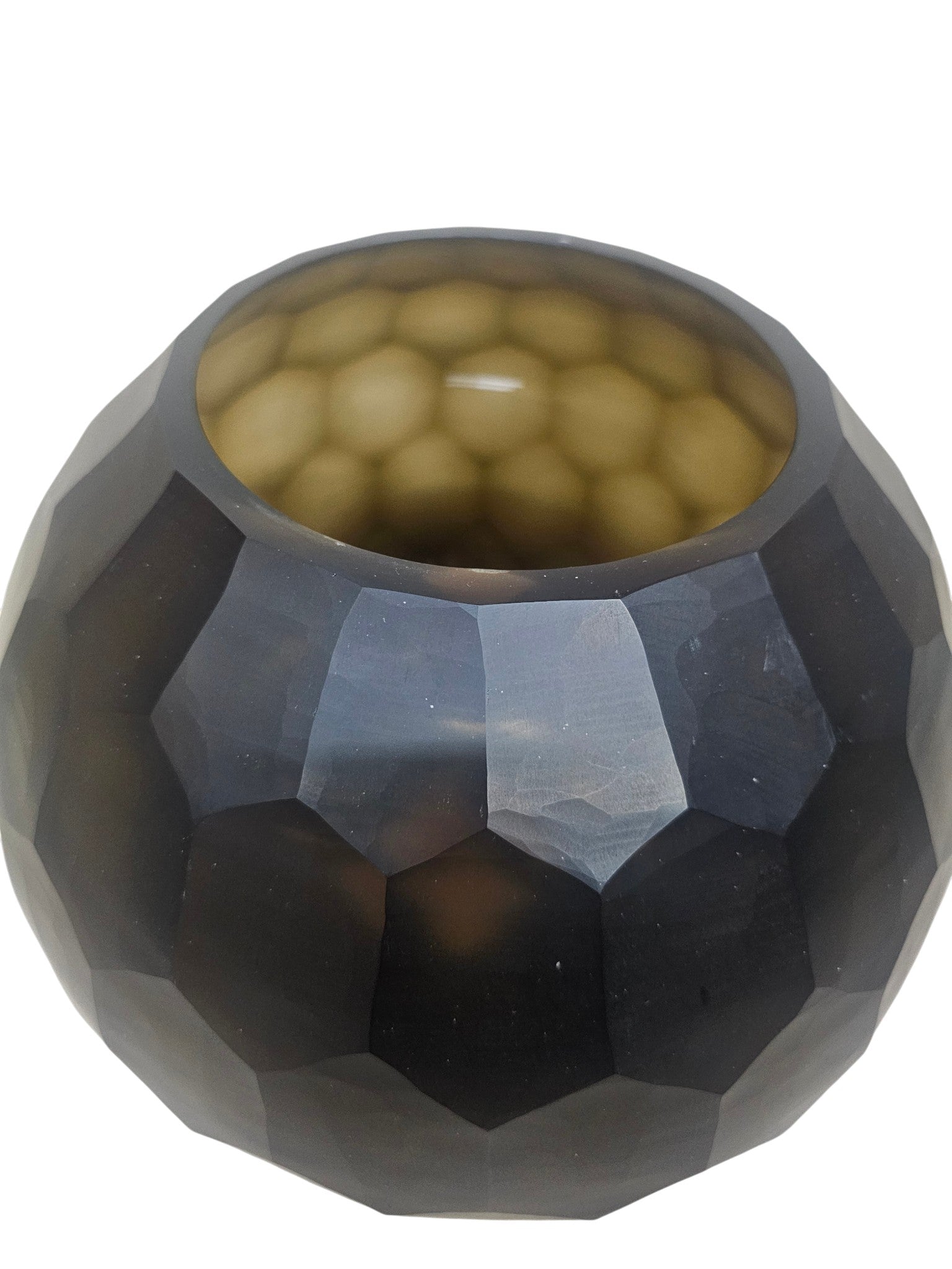 EHAIKA Large Glass Flower Vase Bowl With Honeycomb Cut Patterned, Small Opening Designed - Black Colour
