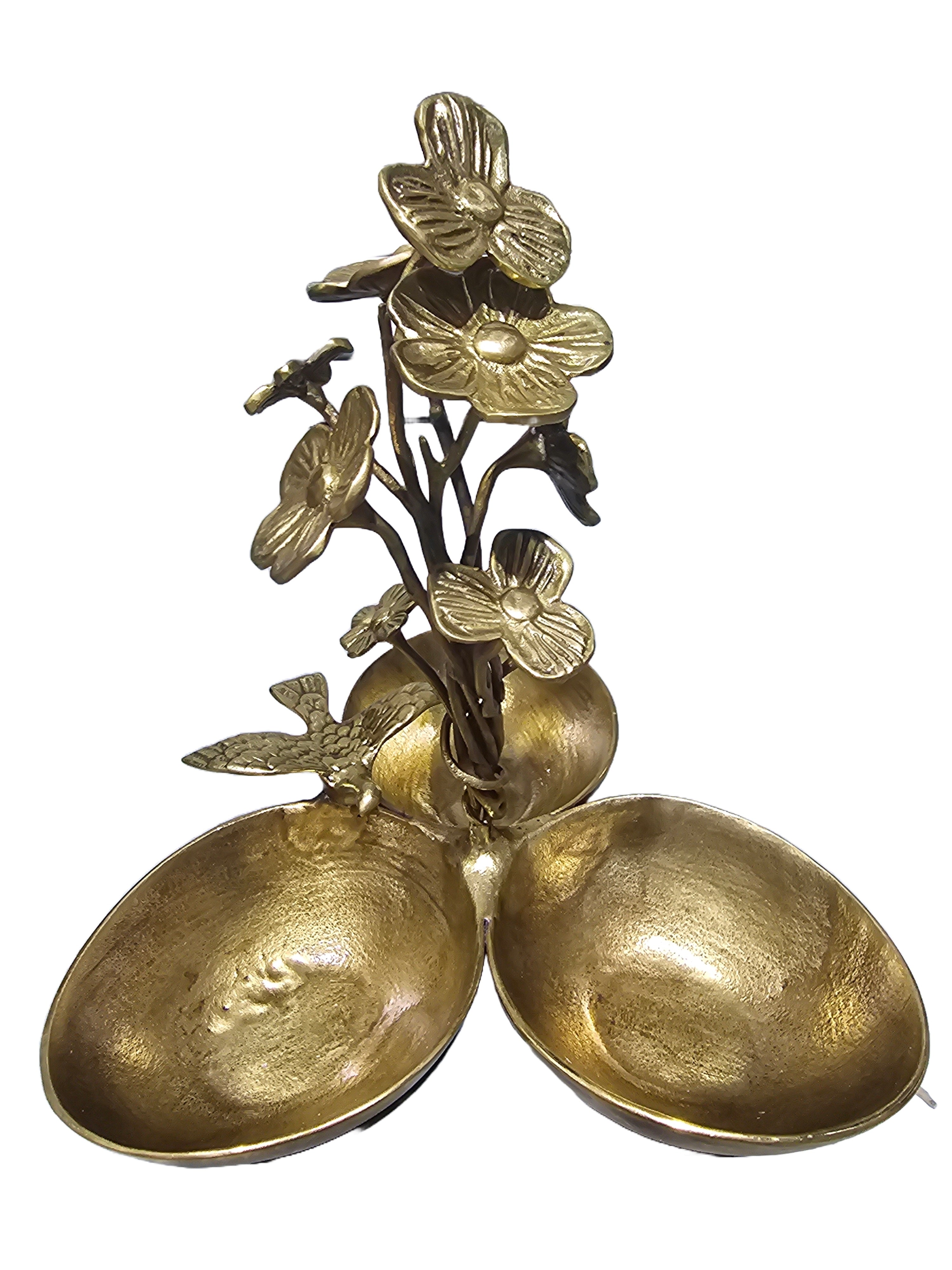 Hand-crafted high quality brass bronze gold leaf flower jewellery bowl bracelet earring necklace organizer