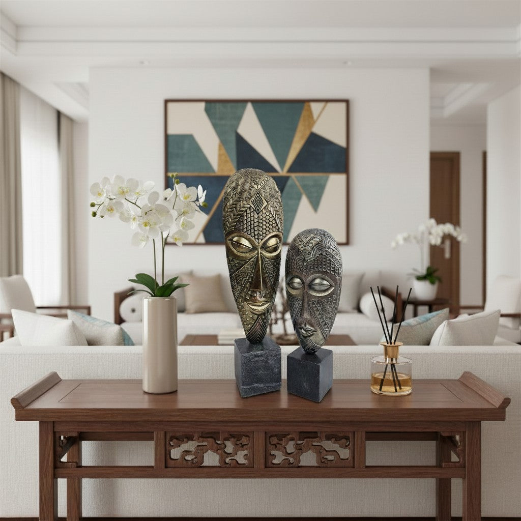 EHAIKA Tribal Mask Set - Aluminium Sculpture With Natural Marble Base – Home Office Table-top Elegance Design Decoration (Copy)