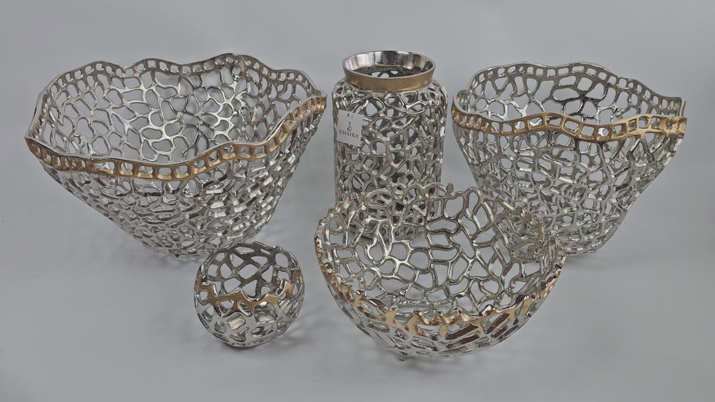 EHAIKA Sea Coral Fruits Basket Bowl (Large) - Aluminium Decorative Dinning Tableware