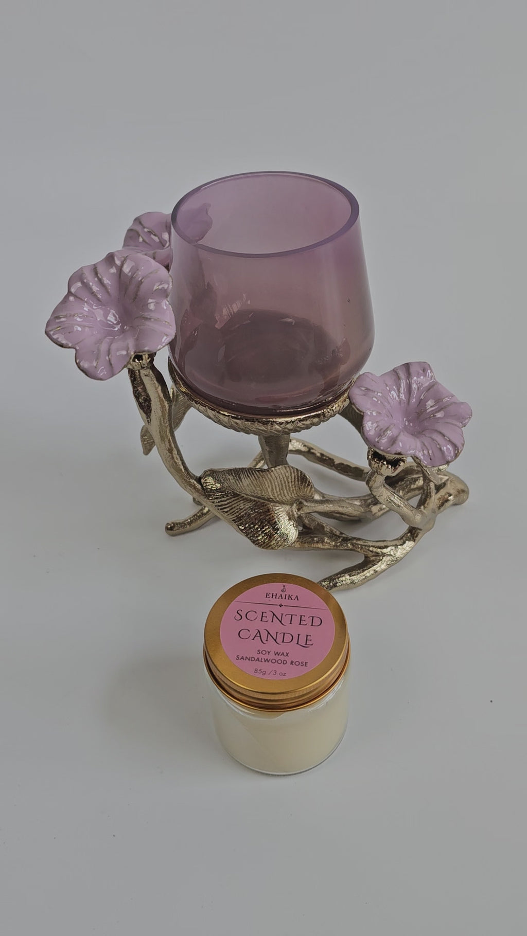 EHAIKA Candle Holder – Enamelled Aluminium Morning Glory Flower With Ombre Lilac Coloured Class