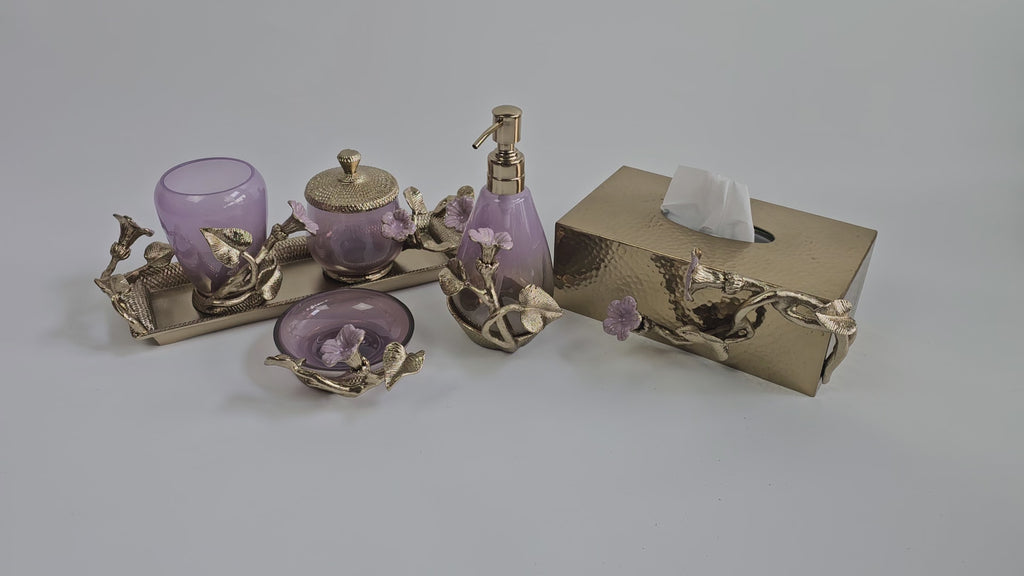 EHAIKA Bathroom Accessories Set – Enamelled Aluminium Morning Glory Flower With Ombre Lilac Coloured Class