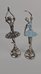 EHAIKA Ballerina Silver & Blue Statue (Big - Set of 2) – Home Office Table Top Lady Ballet Dancer Sculpture Display Decoration Gift