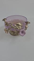 EHAIKA Footed Bowl – Enamelled Aluminium Morning Glory Flower With Ombre Lilac Coloured Class