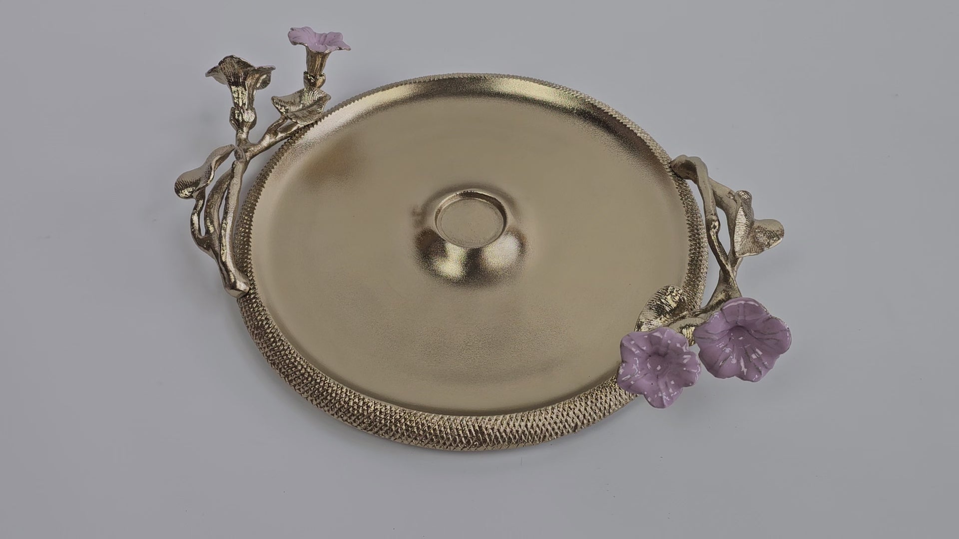 EHAIKA Chip And Dip Platter – Golden Enamelled Aluminium With Morning Glory Flower