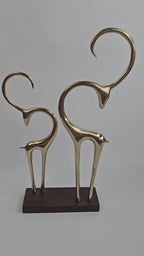 EHAIKA Golden Reindeer Aluminium Sculpture With Natural Solid Wood Base - Valentine's Day Couples Home Office Gifts