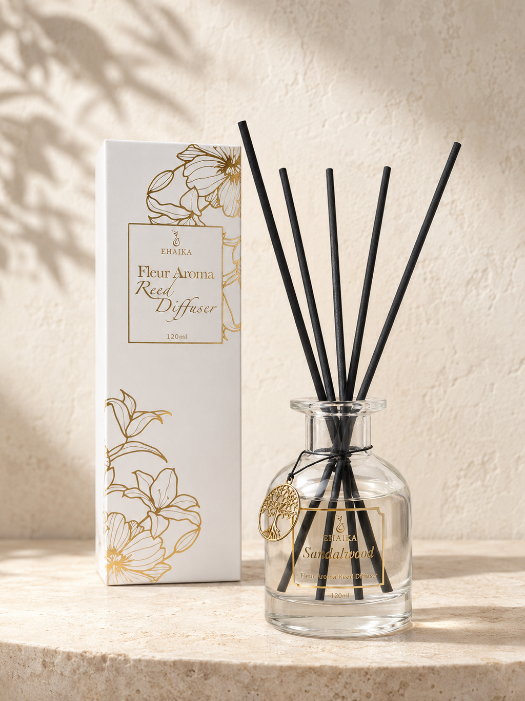 Sandalwood | EHAIKA Fleur Aroma Reed Diffuser 120ml | Elegant Home Fragrance