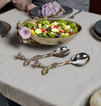 EHAIKA Salad Bowl & Server Set – Enamelled Aluminium Morning Glory Flower With Ombre Lilac Coloured Class