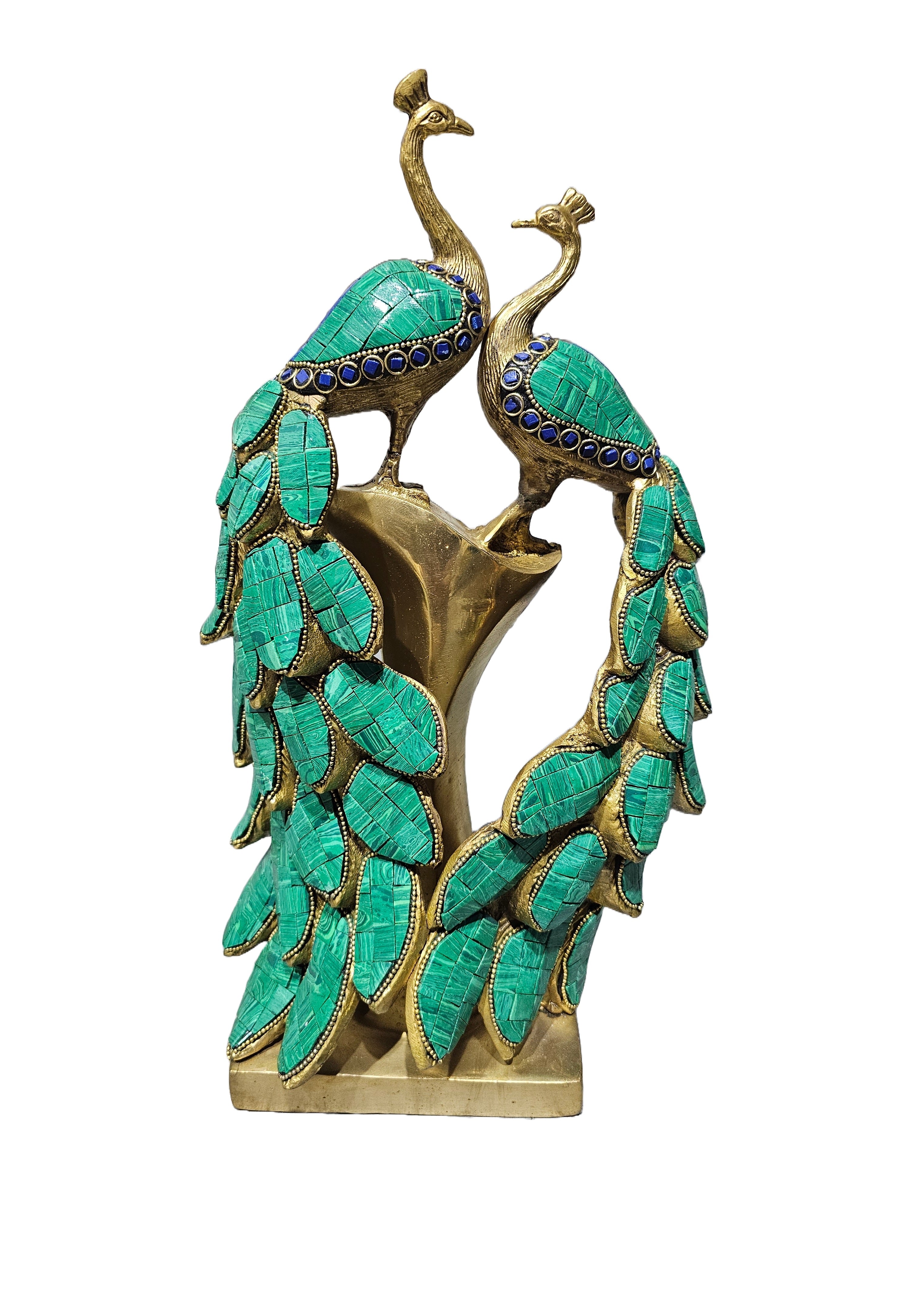 Solid tabletop brass bronze with color stone peacock standing design home office restaurant display decorative