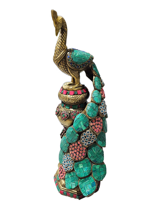 Large size solid brass bronze with color stone peacock standing design home office restaurant Singapore display decorative