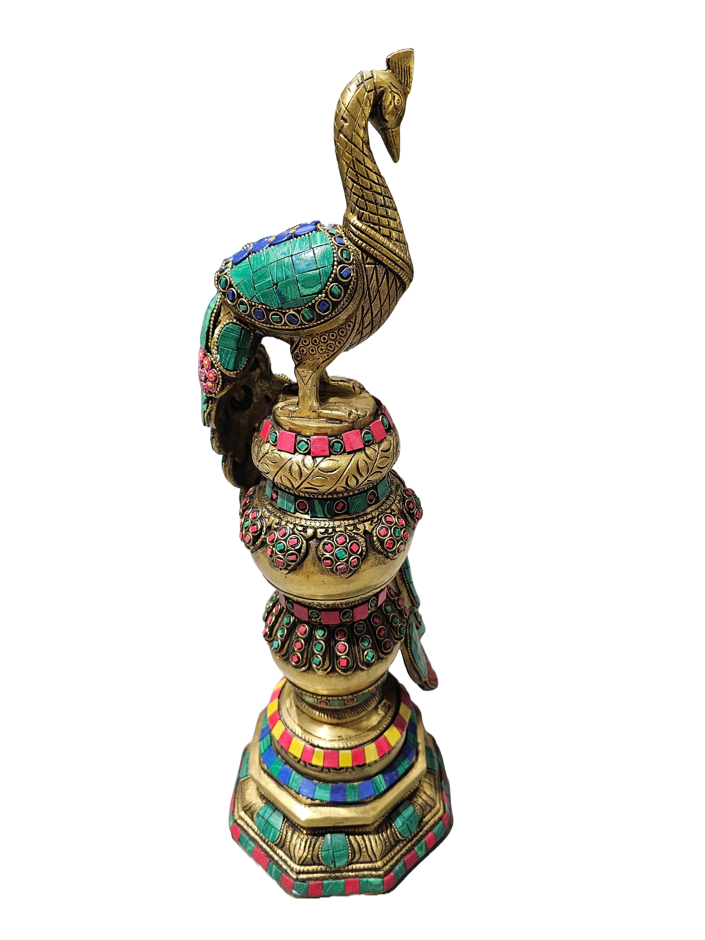 Large size solid brass bronze with color stone peacock standing design home office restaurant Singapore display decorative