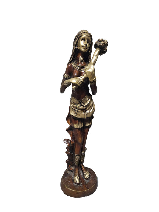Large size solid brass bronze Tribe lady with flower standing design home office restaurant display decoration in Singapore