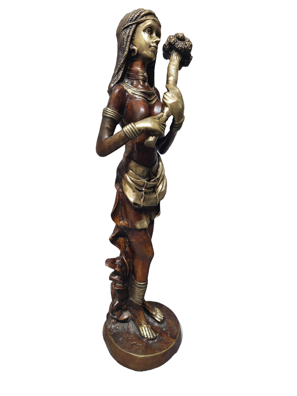 Large size solid brass bronze Tribe lady with flower standing design home office restaurant display decoration in Singapore